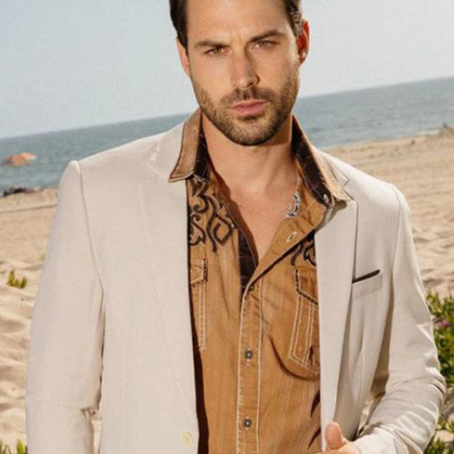 Platini Modern Fit Stretch Date Noche Western Blazer – Beige