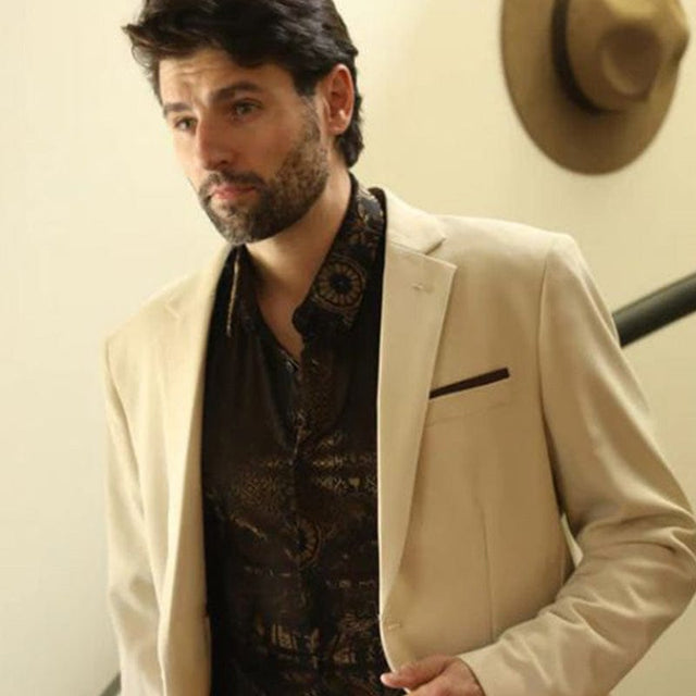 Platini Modern Fit Stretch Date Noche Western Blazer – Beige