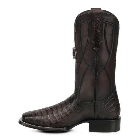 Bota vaquera Cuadra Insignia Caimán Chocolate – vista 3/4 posterior