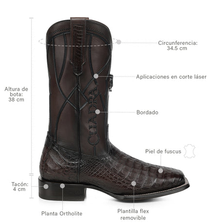Bota vaquera Cuadra Insignia Caimán Chocolate – ficha técnica con medidas