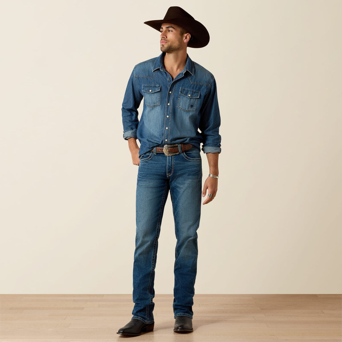 Camisa vaquera Ariat Denim Retro Stone para hombre – cuerpo completo