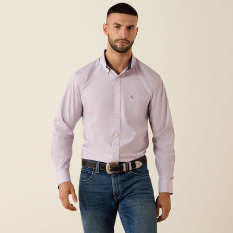 Camisa vaquera Ariat Wrinkle Free Pinpoint Oxford Purple Ash para hombre – vista frontal