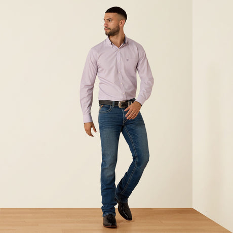 Camisa vaquera Ariat Wrinkle Free Pinpoint Oxford Purple Ash para hombre – cuerpo completo