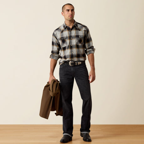 Camisa Ariat Retro Heinz Grey Heather Plaid - cuerpo completo
