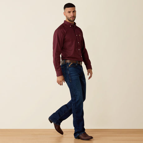 Camisa vaquera Ariat Reliance Wrinkle Free Zinfandel Geo Print para hombre – cuerpo completo