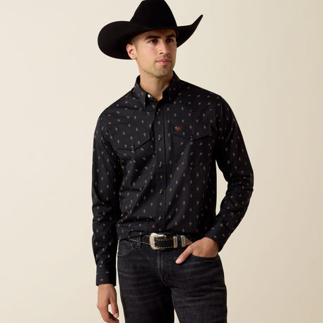 Camisa vaquera Ariat Piety Snap negra para hombre – vista frontal