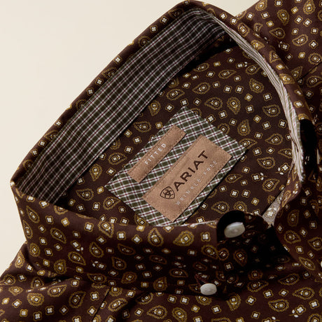 Camisa vaquera Ariat Raven Fitted paisley Coffee Bean para hombre – detalle 3