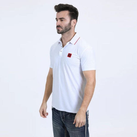 Camisa Platini Polo Modern Fit Stretch Blanca/Roja