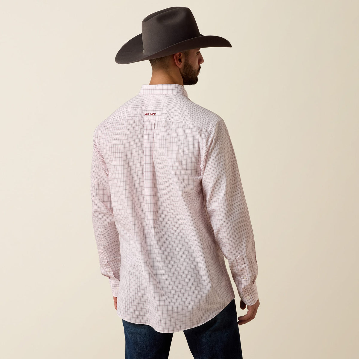 Camisa vaquera Ariat Wenzel rosa para hombre – vista de espalda