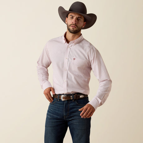 Camisa vaquera Ariat Wenzel rosa para hombre – vista frontal