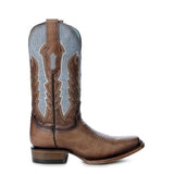 Bota Vaquera Bordadas Blanco Brillo Azul