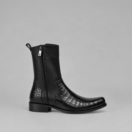 Botín Franco Milano negro de doble cierre con textura de cocodrilo para hombre