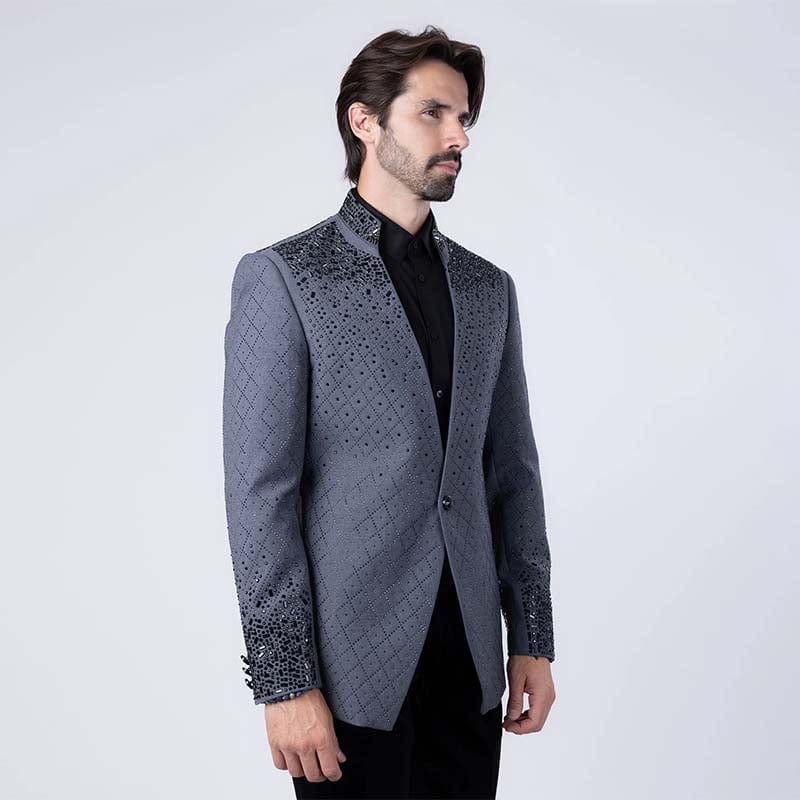 Trivon Rhinestone Grey Blazer