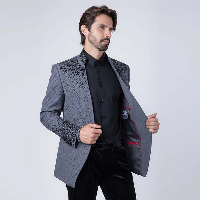 Trivon Rhinestone Grey Blazer